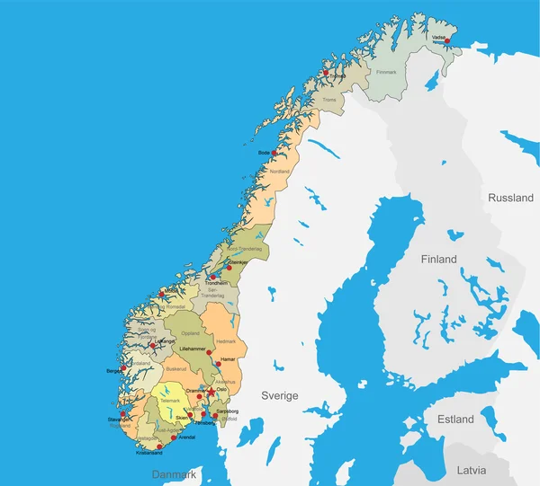 矢量地图的挪威 — 图库矢量图片