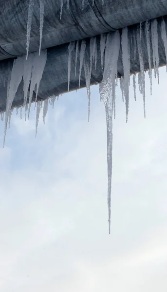 Number Icicles Sky Winter Landscape Icicles Old Water Pipeline — Stock Photo, Image