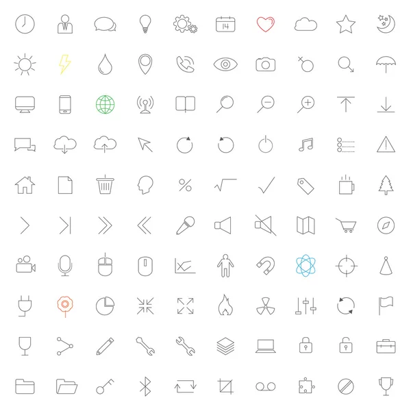 Conjunto de iconos universales de línea minimalista.Uso para Internet, UI, dispositivo o móvil . — Vector de stock