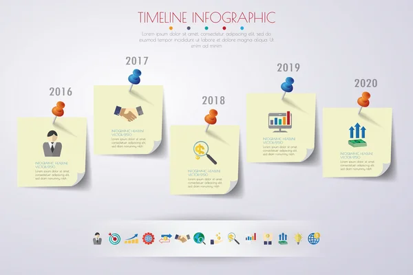 Timeline-Infografiken mit Symbolen — Stockvektor