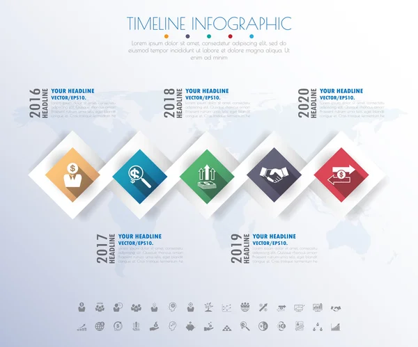 Timeline-Infografiken mit Symbolen — Stockvektor