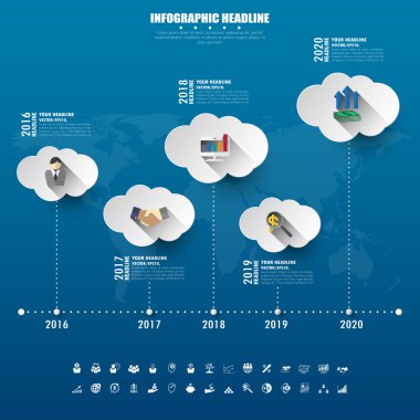 zaman çizelgesi infographics simgeleri ile ayarlayın. vektör. illüstrasyon.