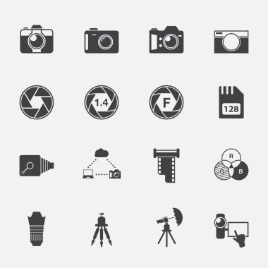 Kamera ve aksesuarları Icon set.