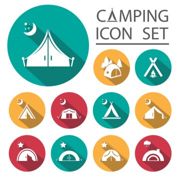 Turist çadır Icons Set