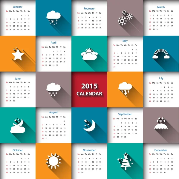 2015 modelo de calendário com ícone do tempo — Vetor de Stock