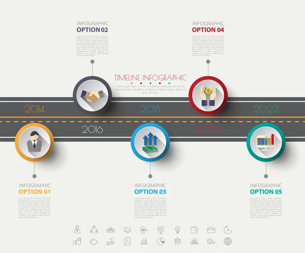 Set di infografiche della linea temporale con icone — Vettoriale Stock