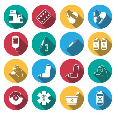 Düz uzun gölge Icons set.