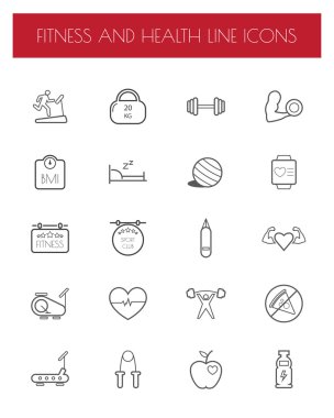 Fitness ve sağlık hattı Icon set.