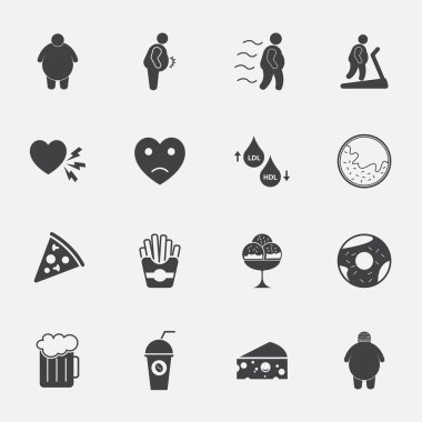 fat man and junk food sign and symbol vector icons set clipart