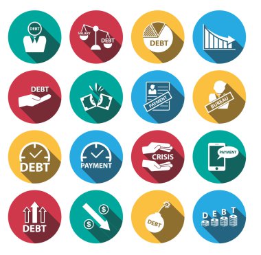 Düz gölge para kriz ve borç Icon set