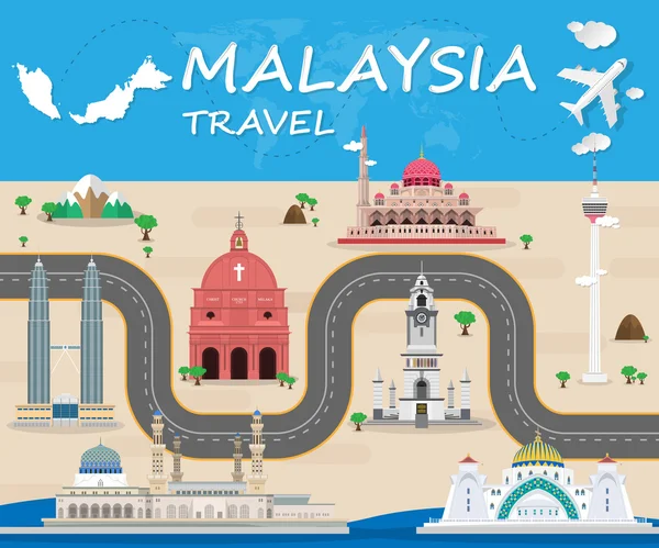 Malaysia Wahrzeichen globalen Reise-und Reise-Infografik-Vektor d — Stockvektor