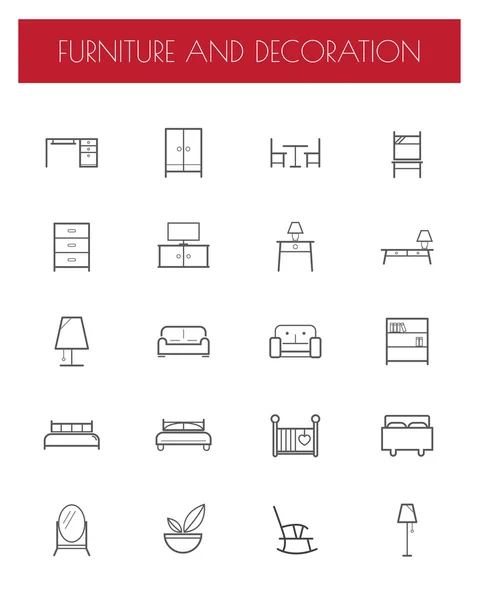 Icônes de meubles de ligne plate — Image vectorielle