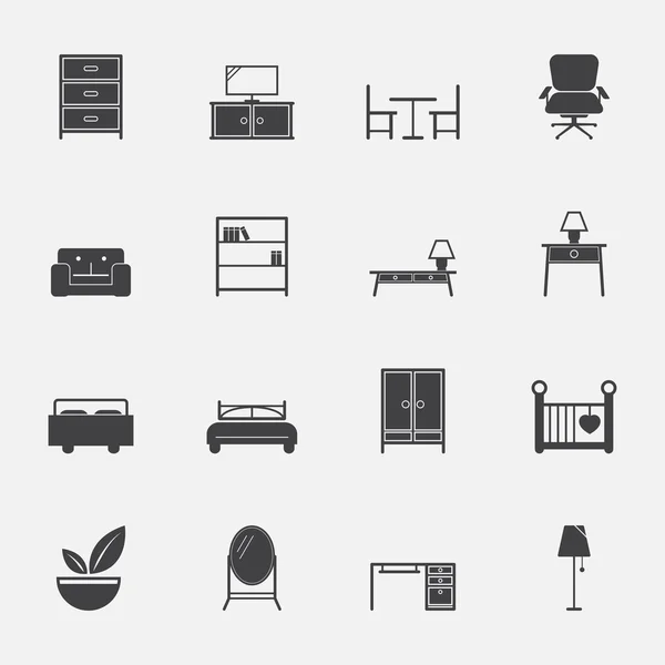 Muebles signo y símbolo vector iconos conjunto — Vector de stock
