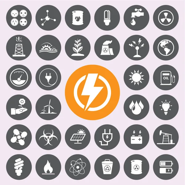 Énergie puissance et environnement signe et symbole icônes vectorielles ensemble — Image vectorielle
