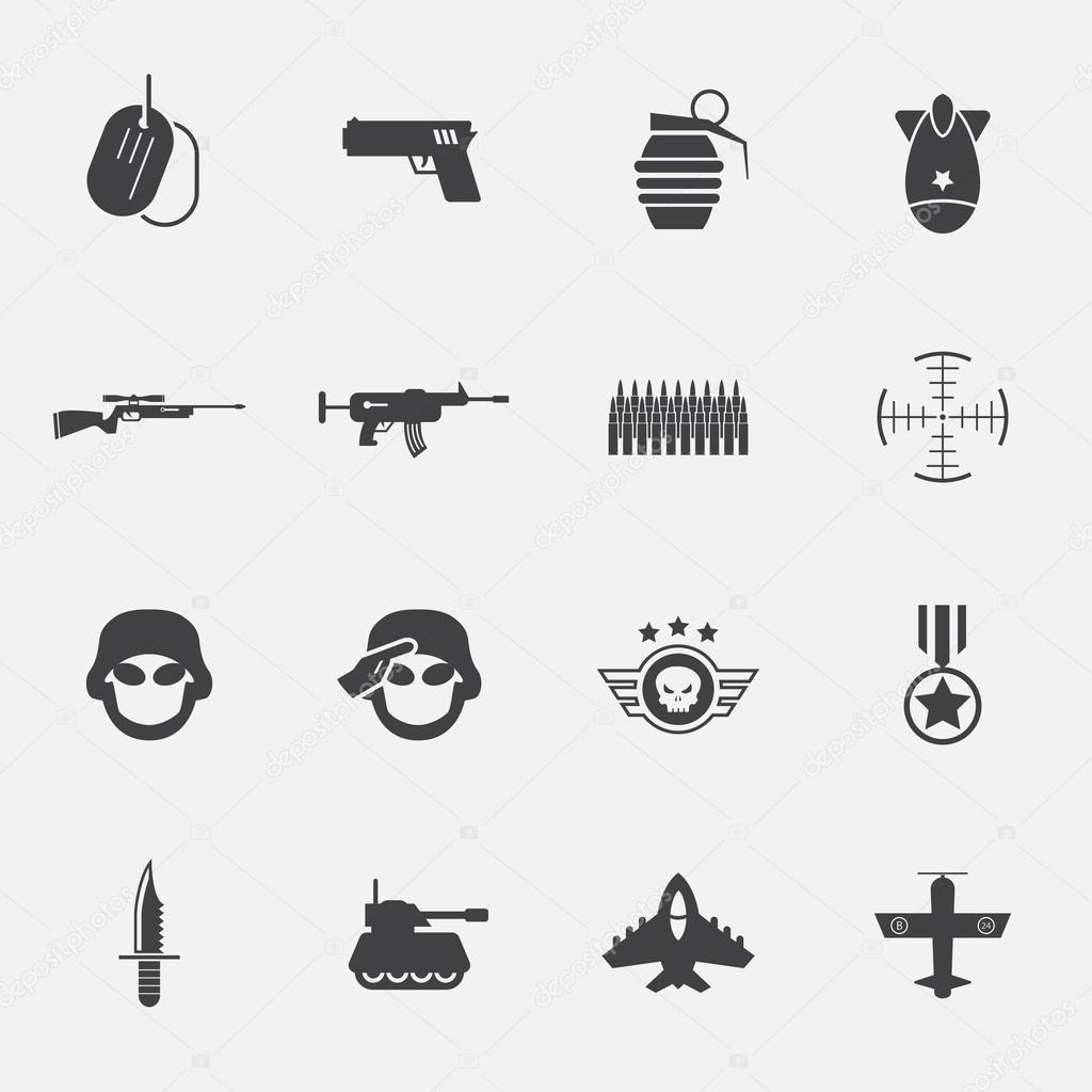 War and soldier icons set. Vector illustration