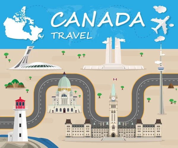 Canadá hito mundial viaje y viaje infografía Vector Des — Archivo Imágenes Vectoriales