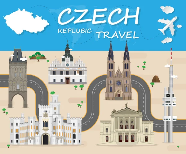 Czech Landmark Viaggio globale e viaggio Infografica Vettore Desi — Vettoriale Stock