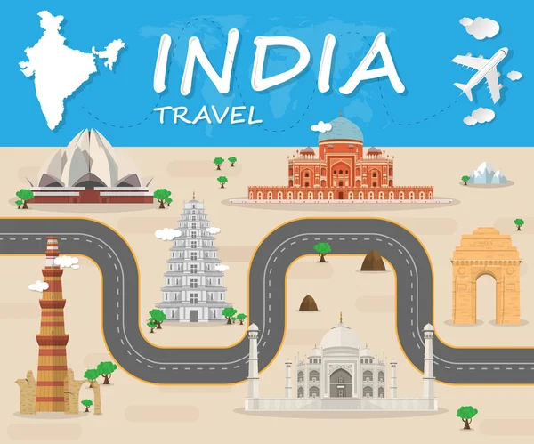Indien Reise-Ikone. Reisesymbol-Vektor. Kunst der Reiseliteratur. Reise i — Stockvektor