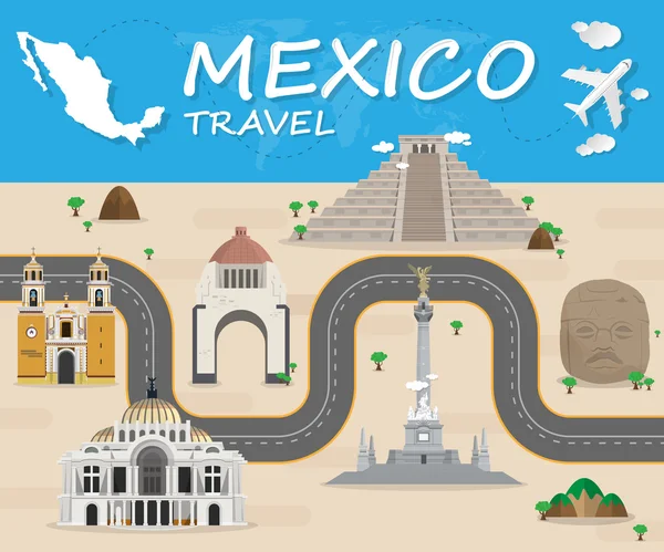 Mexiko Wahrzeichen globale Reise-und Reise-Infografik Vektor des — Stockvektor