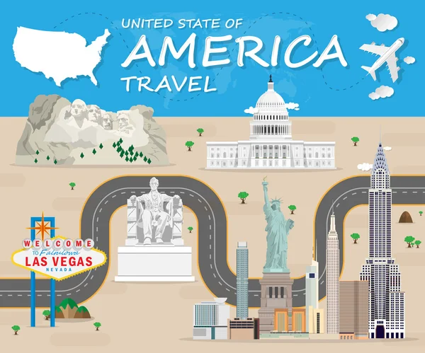 USA Landmark wereldreis en reis infographic vector ontwerp — Stockvector