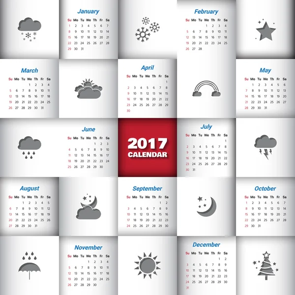 2017 Modelo de calendário moderno .Vector / ilustração . — Vetor de Stock