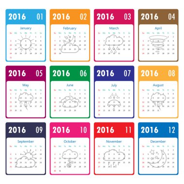 2016 takvimi şablonunu hava simgesi olan. Vector/illustration.201