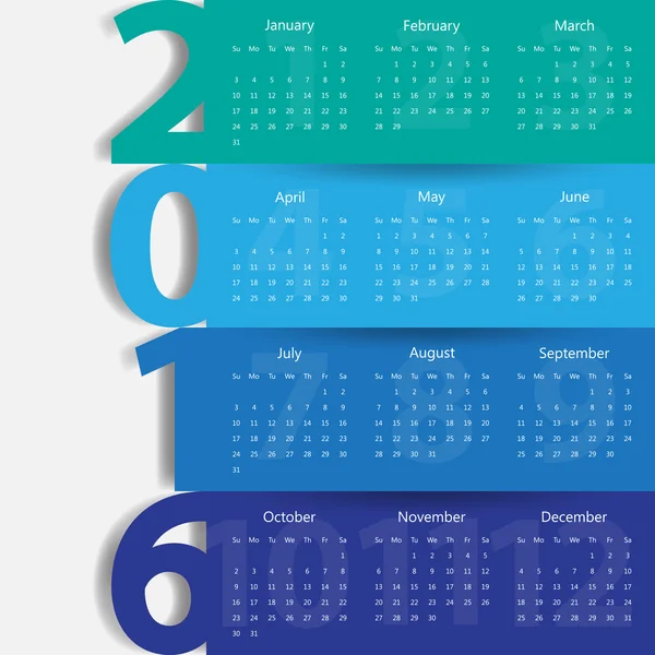 2016 モダンなカレンダー テンプレートです。ベクトル/イラスト. — ストックベクタ
