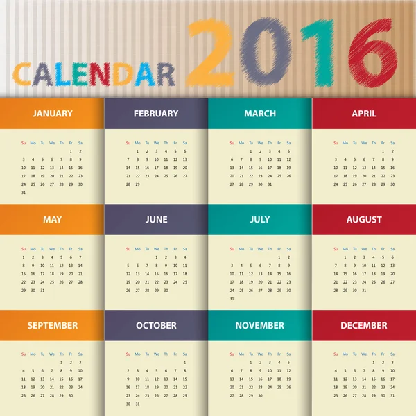 2016 Modelo de calendário moderno .Vector / ilustração . — Vetor de Stock