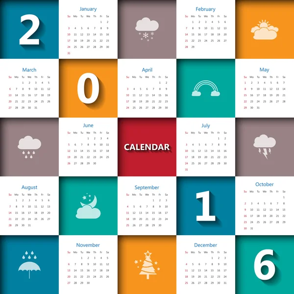 2016 modelo de calendário com icon.Vector tempo / ilustração . — Vetor de Stock