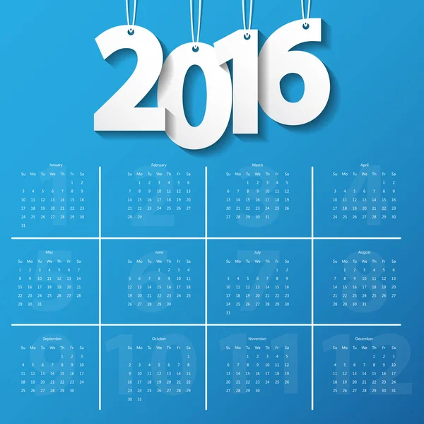 2016 Modelo de calendário moderno .Vector / ilustração . — Vetor de Stock
