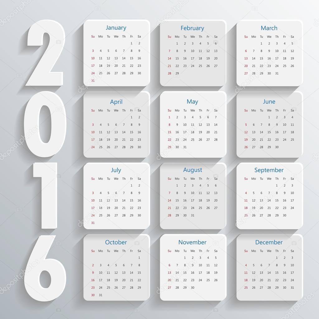 2016 Modern calendar template .Vector/illustration.