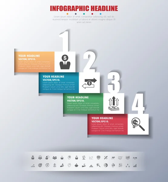 Infographie chronologique avec icônes réglées. vecteur. illustration . — Image vectorielle