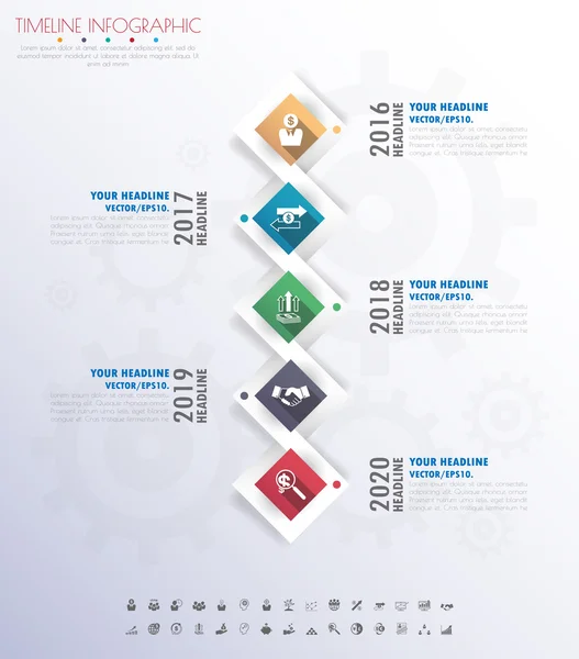 Timeline-Infografiken mit eingestellten Symbolen. Vektor. Illustration. — Stockvektor