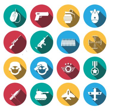 düz uzun Gölge Savaşı Icon set.