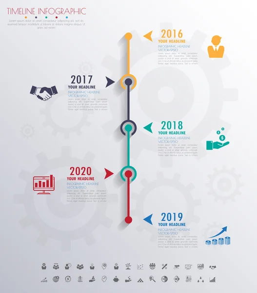 Papier-Timeline-Infografiken mit eingestellten Icons. — Stockvektor