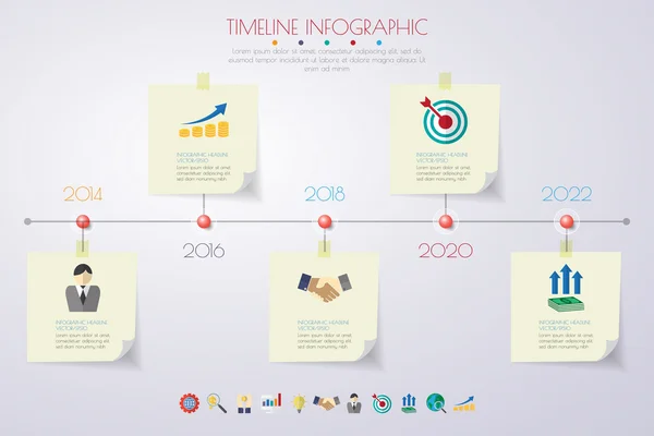 Timeline-Infografiken mit eingestellten Symbolen. Vektor. Illustration. — Stockvektor