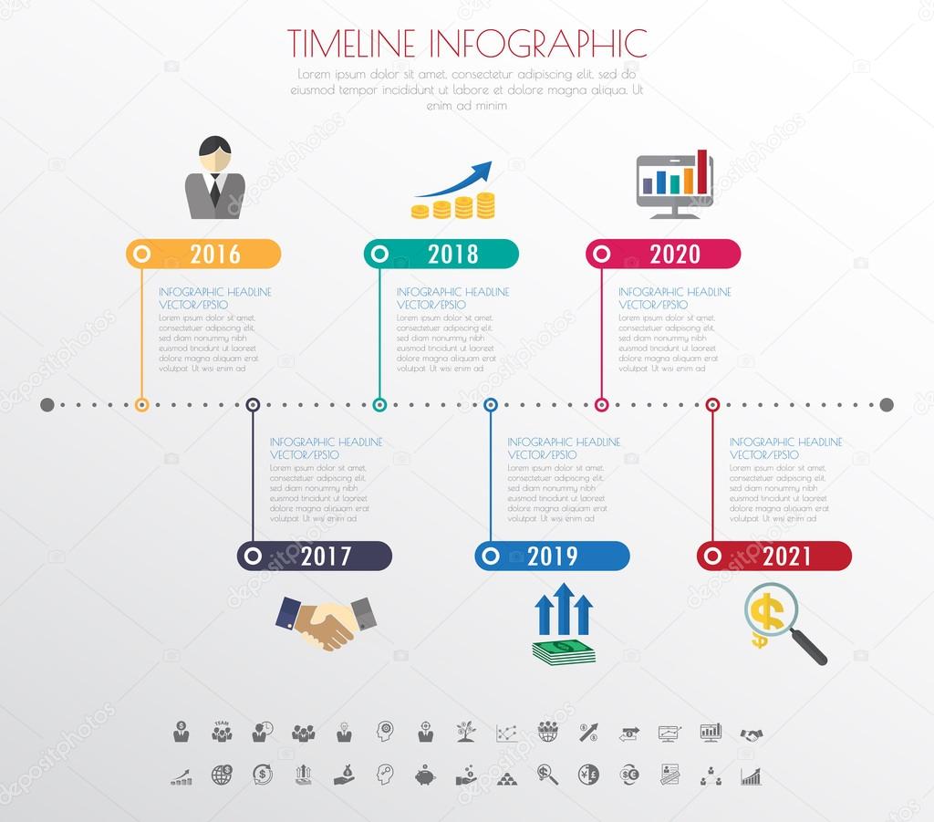 timeline infographics with icons set.