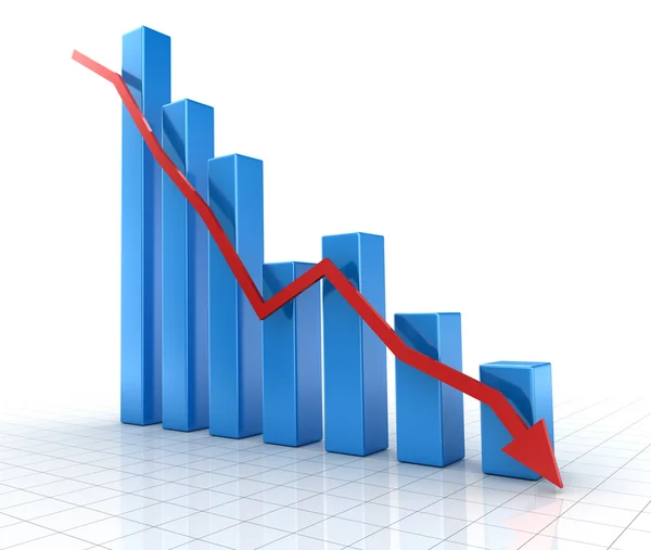 Falling blue chart with down red arrow — Stock Photo, Image