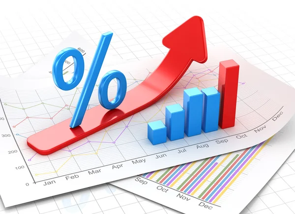 Procenttecken och business diagram på finansiella papper — Stockfoto