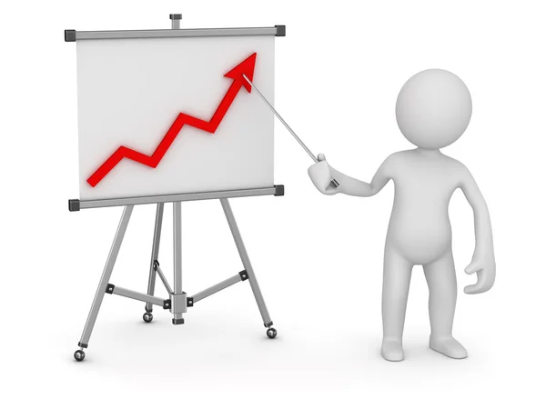 Beyaz adam iş grafik beyaz tahta üzerinde işaret