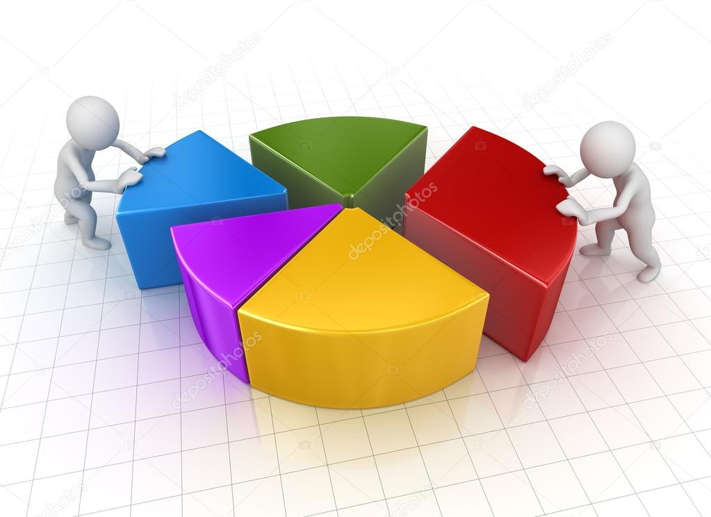 Business Man Pushing to Pie Chart Piece