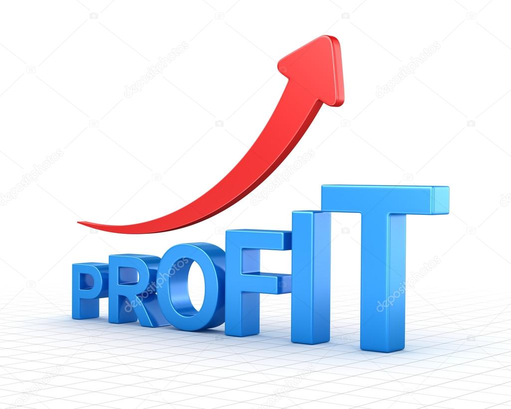 Profit text chart and arrow moving up