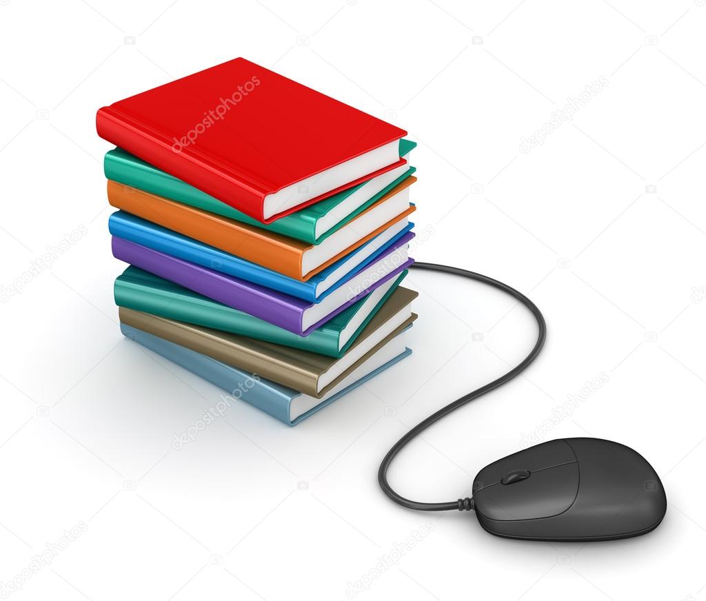Stack of books with computer mouse