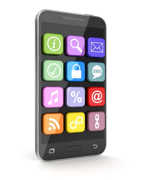 Touchscreen smartphone with application icons — Stock Photo, Image