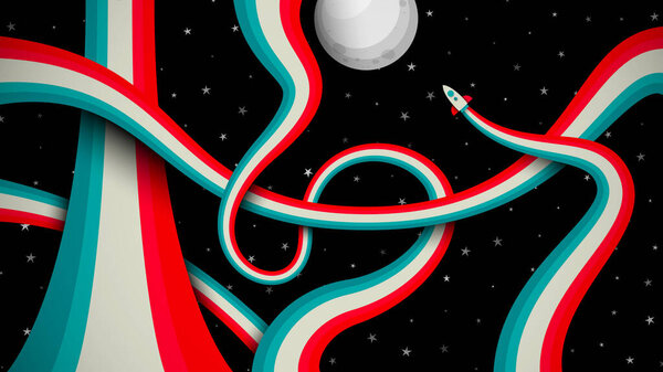 Мультфильм ретро-ракета космический корабль на фоне луны векторной иллюстрации.