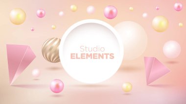 Pastel pembe arkaplan vektör illüstrasyonunda geometrik biçimlerin olduğu en küçük sahne.