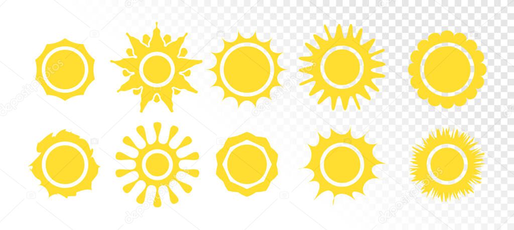 Yellow sun icons on white background vector illustration.