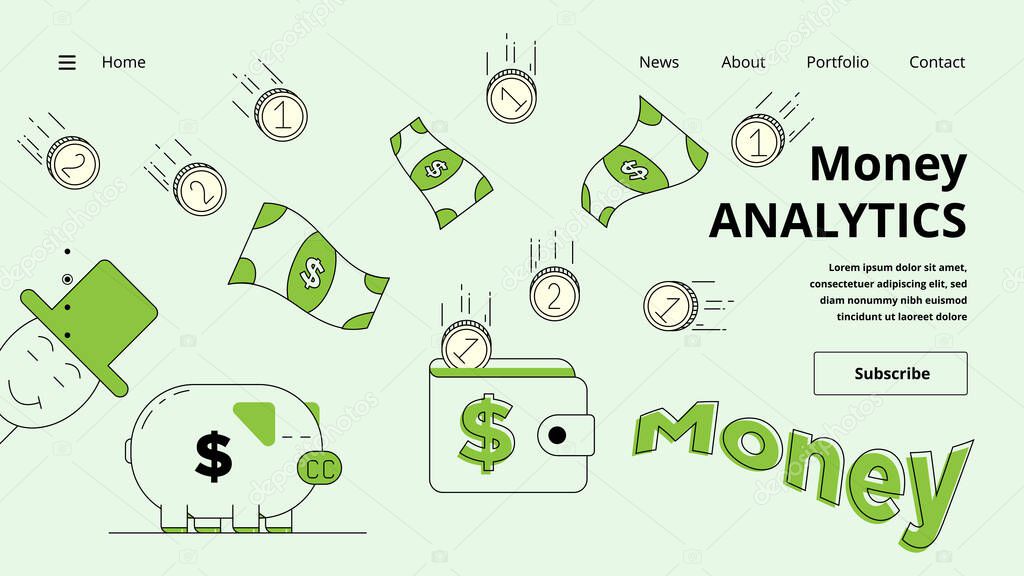 Money background in flat style on pastel green vector illustration.