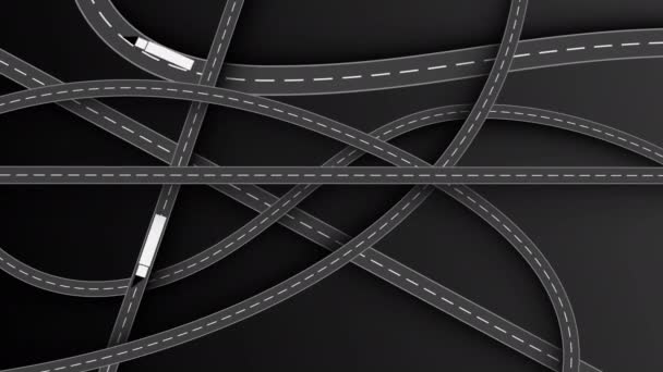 Вид сверху на развязку, перекрестки и путепроводы дорог и шоссе. — стоковое видео