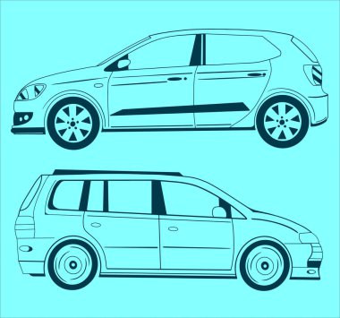 Mavi arkaplan üzerinde arabanın dış hat biçimi görünümü.